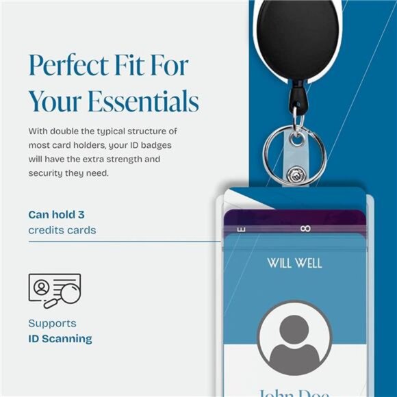 ID Badge Holder Retractable Keychain Clip Vertical Card Holder Heavy Duty 2 Pack - Picture 5 of 8